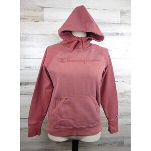 Champion Womens Small Hooded Sweatshirt Pink Pullover With Front Pocket & Logo